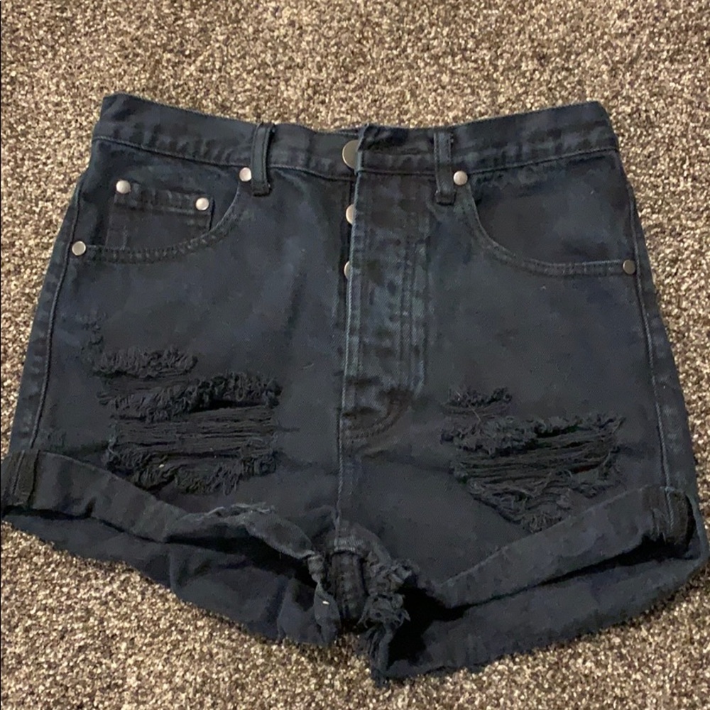 High waisted black jean shorts